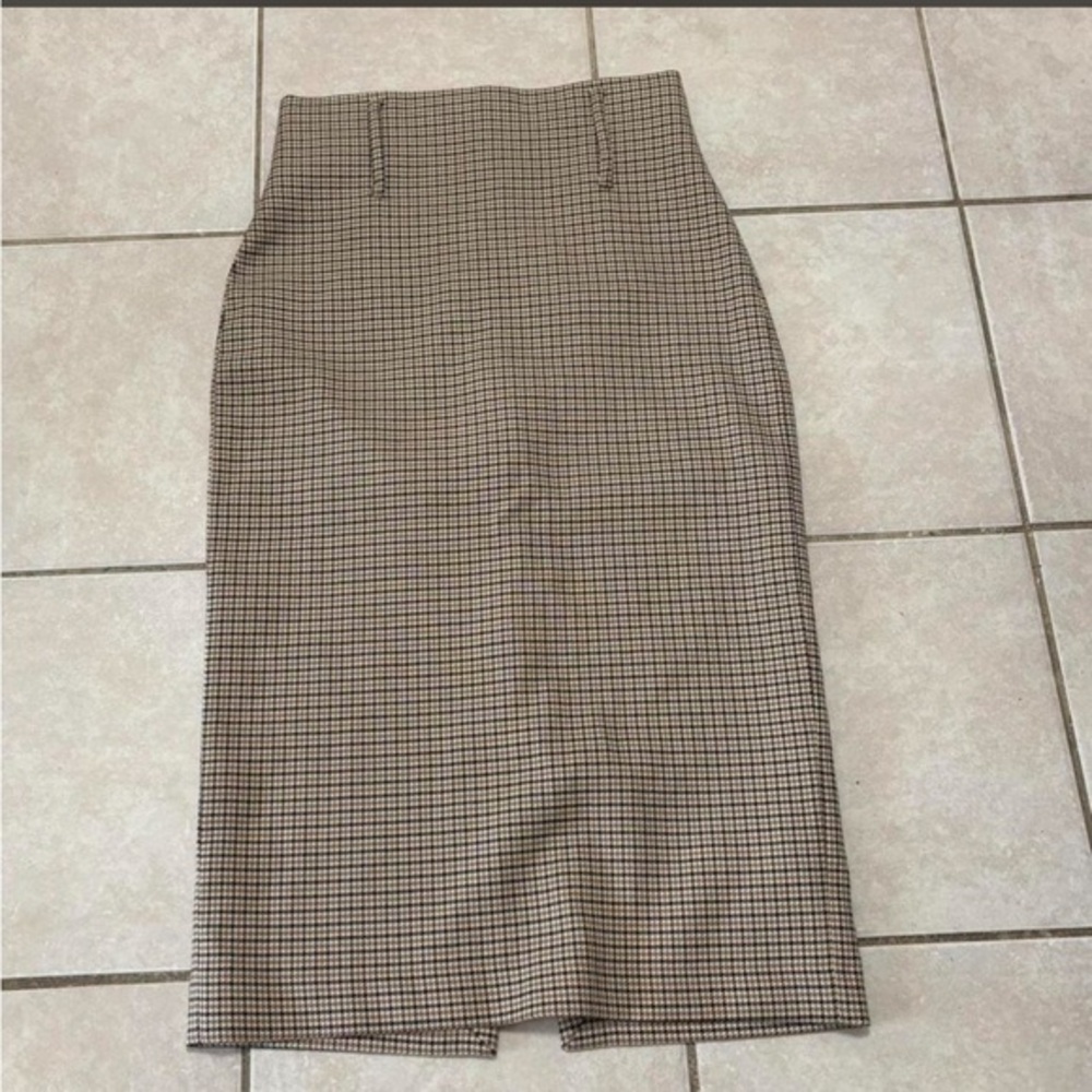 Zara Brown Plaid Checkered Pencil Skirt